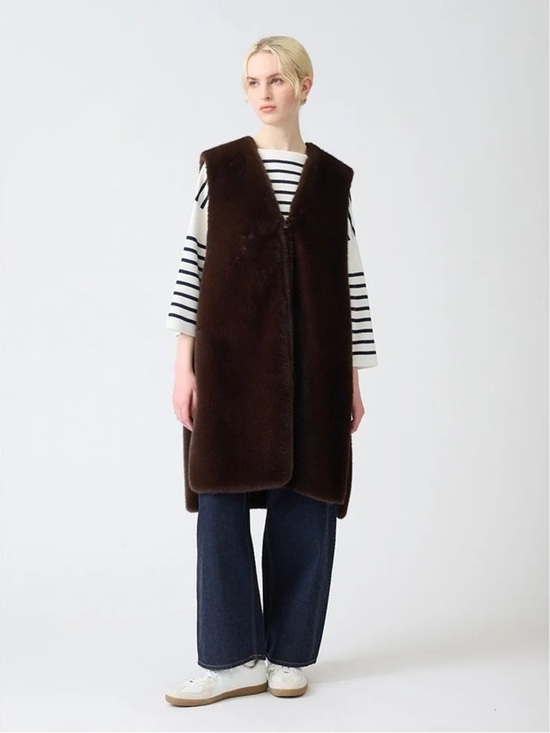 Marcourt Jackets & Blazers - Long Faux Fur Sleeveless Vest in Dark Brown